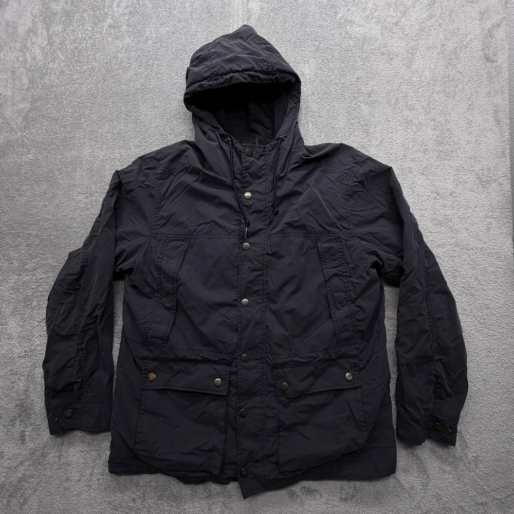 Old Navy Jacket Mens Large Black Hooded Water Resistant Anorak Zip‎ Pockets